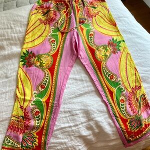 Farm Rio Yellow and Pink Patterned Pants